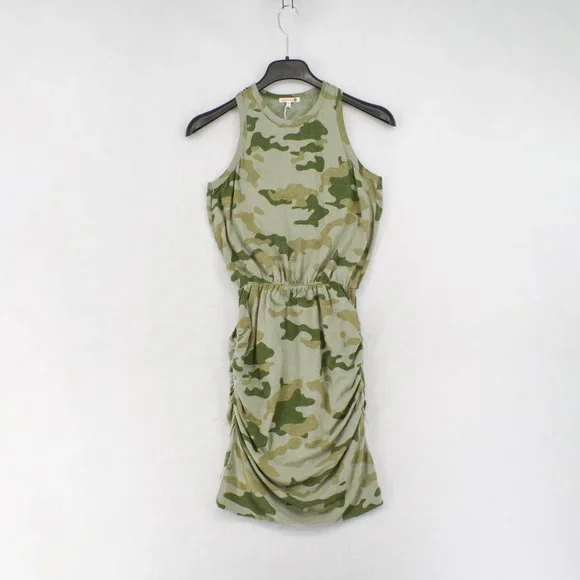 Sundry T-Shirt Dress Womens Camo Green Sleeveless Racerback Ruched Mini - Picture 3 of 8